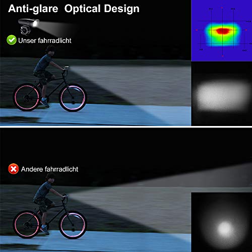 Antimi Fahrradlicht Set Wiederaufladbare, LED Fahrradlichter Fahrradlampe Set Vorne Fahrradbeleuchtung Wasserdicht mit Frontlicht Rücklicht StVZO