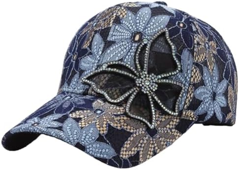 Women's Denim Baseball Cap with Pearl Rhinestone Trendy Y2k Visors