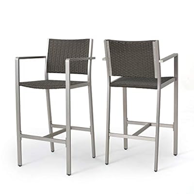 Christopher Knight Home Cape Coral Outdoor Wicker Bar Stools, 2-Pcs Set, Grey 41AxJZ 0NpL