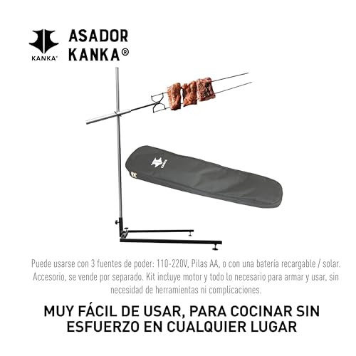 KANKA Asador Portátil con Motor Eléctrico, Acero Inoxidable 304, Soporta Hasta 10 Kg de Alimentos, Compatible con Todo Tipo de Parrillas y Fuegos, Ideal para Cocción Continua en Exteriores