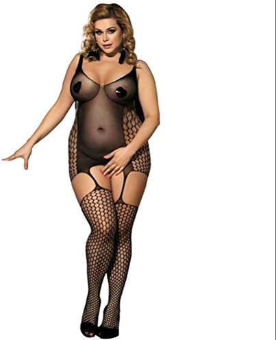 ANGRUIZE Women's Sexy Fishnet Bodystocking Plus Size Crotchless Lingerie Temptation Bodysuits Pantyhose (2 pack) , xl