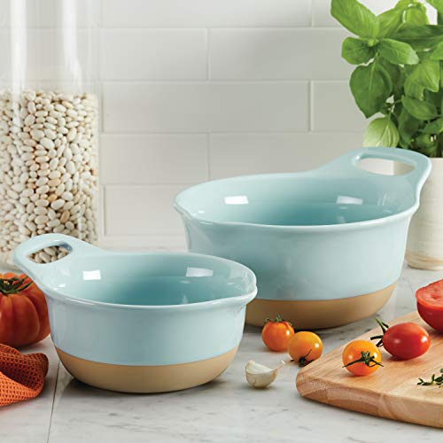 Rachael Ray Cityscapes Ceramic Mixing Bowl Set, Light Blue 2Piece