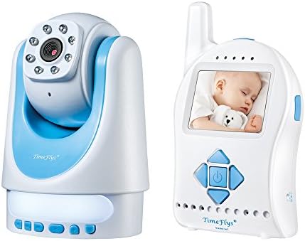 Timeflys Digital Video Audio Baby Monitor with Remote-controlled Camera Rotation, Tilt, Zoom, 2-way Talking, Night Vision, Temperature Sensor and Changeable Lullaby (Mini SD Card Included) (Blue)