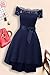 Sunvary Women Prom Cocktail Dresses Short Sleeves Off Shoulder Evening Formal Dress Lace with Bowknot-XL-Navy
