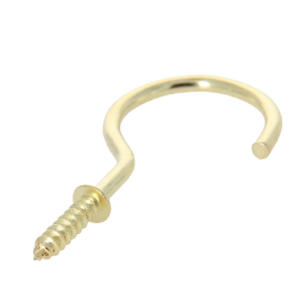 MroMax 20Pcs 2.76" Length Ceiling Cups Hooks Carbon Steel Screw in Hanger Hook Eye Shape Ring Hooks 2" Self Tapping Screws Hook for Home Office Hanging Plants Outdoor Brass Tone