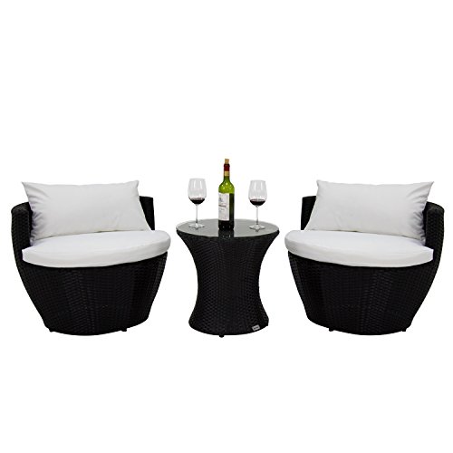 Peach Tree 3Pcs Wicker Rattan Furniture Set Patio Outdoor Stackable Vase Coffee Table and Chairs w/Cushions