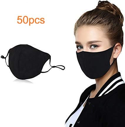 Face Masks Unisex Mouth Mask, Adjustable Anti Dust Face Mouth Mask Black Cotton Face Mask Cotton, Washable, Reusable Cloth for Cycling Camping Travel (50 pcs)