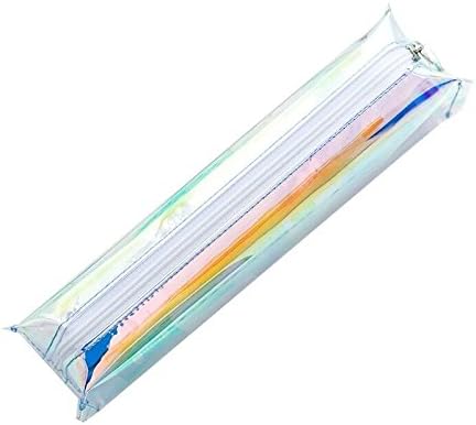 Cool Laser transparent Pencil Case Bag Pouch Pen Organizer [Crystal Clear] Make up Brush Organizer Zipper - Large Capacity | See Through (Silver)