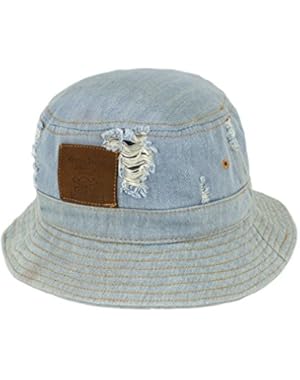 Summer Sun Hat - Casual Distressed Denim Bucket Hat