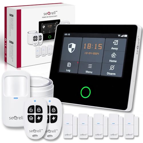seQrell® Wireless Home Alarm System WiFi and GSM 4G without Subscription, Anti-Intrusion Alarm Kit with Touch Screen and 1500mAh Battery, Tuya Smart Life App, Alexa, SQ4324C