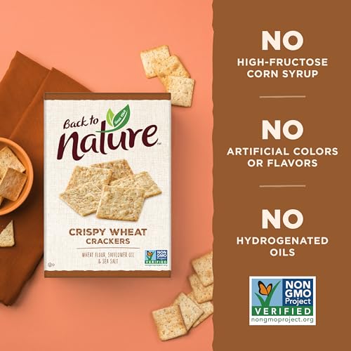 BACK TO NATURE CRISPY WHEAT CRACKERS – DAIRY FREE, NON-GMO, MADE WITH WHEAT FLOUR & SEA SALT, DELICIOUS & QUALITY SNACKS, 8 OUNCE