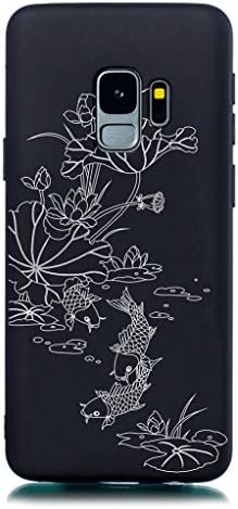 Yunbaoz Case for Huawei P30 Lite, Black Embossing Cover Soft TPU Relief Imitation Liquid Silicone Series of You Deserve It, Lotus Pond