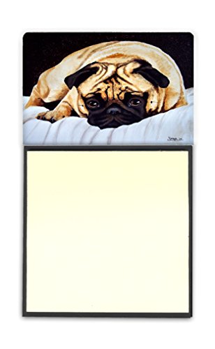 Caroline's Treasures AMB1194SN Fred The Pug Sticky Note Holder Refillable Dispenser Self-Sticky Note Pads, Memo Pads Blank Desk Accessories