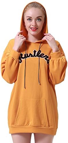 Talever Women's Long Sleeve Pullover Fleece Jacket Oversized Sweater Hooded Sweatshirt Hoody Drawstring Hoodies with Kangaroo Pocket Yellow XL