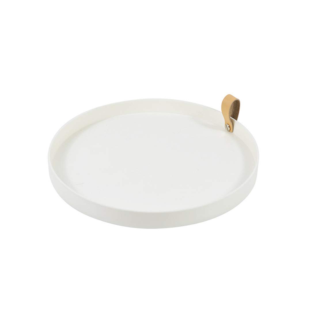 Verve Jelly Serving Tray Round Plate with Handle Fruit Platters Party Dinner Plates Plastic Cosmetic Storage Tray for Cafe Restaurant Hotel Home Shop, 10.2 * 10.2 * 1.0in, White