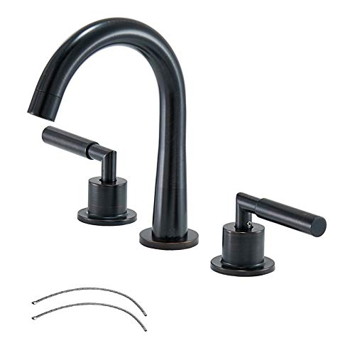 VESLA HOME 3-Hole Morden High Arch Widespread Two Handles Black Finish Bathroom Faucet, Bathroom Sink Faucet