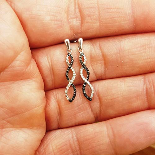 Dazzlingrock Collection 0.07 Carat (ctw) Round Black & White Diamond Ladies Infinity Swirl Dangling Earrings, Sterling Silver