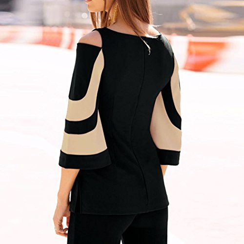 Women Cold Shoulder Long Sleeve Sweatshirt Pullover Tops Blouse Shirt Paneled Off-Shoulder Flare Sleeve Duseedik Black