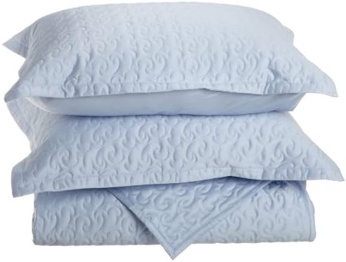 Tuscany Fine Italian Linens Egyptian Cotton Quilted Coverlet Set, Queen, Light Blue