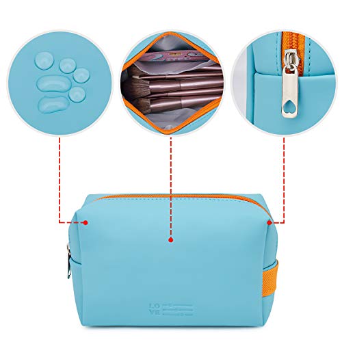 WANDF 3 Pieces Makeup Bag PU Leather Toiletry Bag Portable Cosmetic Pouch Water-resist Travel Organizer for Women (Blue) 4 WANDF 3 Pieces Makeup Bag PU Leather Toiletry Bag Portable Cosmetic Pouch Water-resist Travel Organizer for Women (Blue)