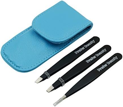 Prefer Beauty 3-Piece Stainless Steel Slanted Pointed and Square Tweezers Kit