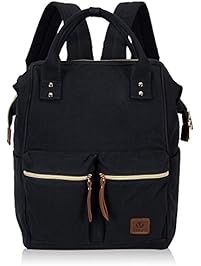 Veegul Stylish Doctor Style Canvas School Backpack Travel Bag for Men Women 24 Liters Dual Pockets x Black VG