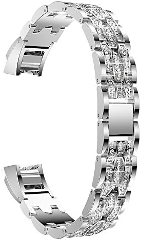 Watch Strap, BTChoice Sport Tracker Accessories Rhinestone Stainless Steel Smart Watch Band Wrist Strap Bracelet with Metal Connectors For Fitbit Alta HR / Alta Fitness Tracker (Silver)