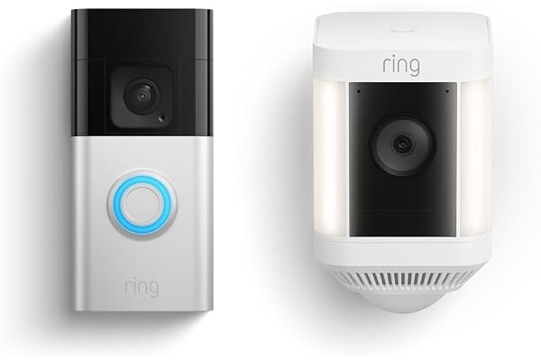 Ring Battery Doorbell Plus with Ring Spotlight Cam Plus (White)