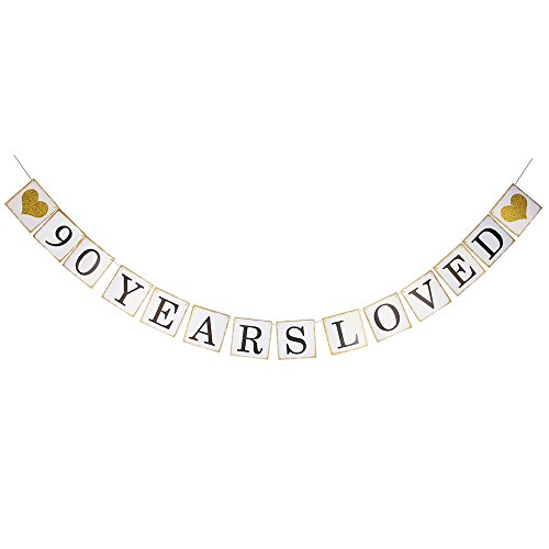 Hatcher lee 90 Years Loved Banner -90TH Birthday Party 90th Anniversary Party Decoration Bunting Gold and White (90)