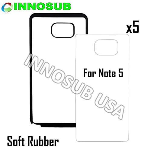 5 x Samsung Galaxy Note 5-Rubber-black - blank dye case + inserts for dye Sublimation phone cover / blank Printable case, Made by INNOSUB™ USA