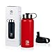 BOGI 32oz Vacuum Insulated Water Bottle Double Wall Stainless Steel Bottle -Sports Travel Flask Cup Keep Hot or Cold for Outdoor Fitness Camping with BPA Free Straw Lid+Cleaning Brush(Red)