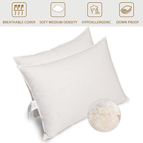 PEACE NEST Natural Feather and Down Sleeping Pillows, 100% Cotton Cover, King Size (2 Pack), White