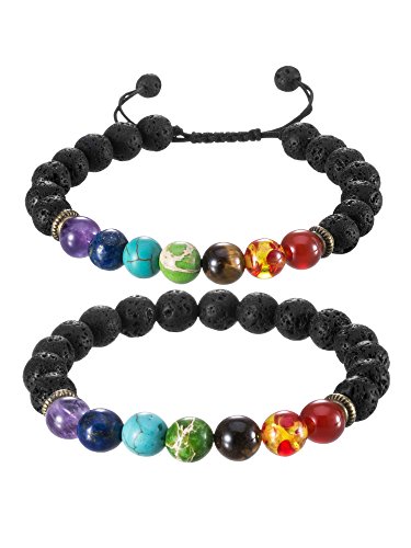 Bememo 7 chakra bracelets set volcanic rock stone gemst…