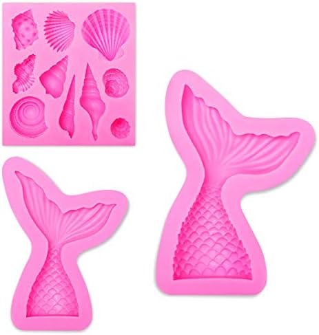TERMATH 3Pack Silicone Mermaid Tail Molds & Seashells Mold/DIY Molds for Fondant, Popsicle, Candy, Chocolate, Cakes, Bread, Mousse and Jelly