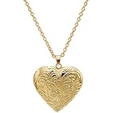 HMOOY Locket Necklace, Engraved Heart Shaped Locket Pendant Necklace That Holds Pictures Personalized Photo Locket Necklace Memory Necklace for Women Men