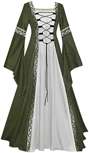 FAPIZI Womens Vintage Dresses Celtic Long Sleeve Medieval Maxi Dresses Renaissance Gothic Cosplay Princess Dress