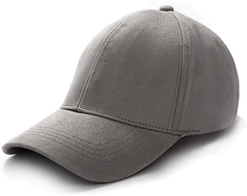 KVMV 6 Panel Faux Suede Leather Classic Adjustable Plain Hat Baseball Cap (Ash Grey)