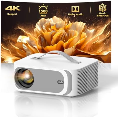[AI Movin 2.0 System/1500 ANSI/Auto Focus] Outdoor-Projector with WiFi and Bluetooth, Portable-Projector 30W DoIby Audio APPS Built-in, Lisowod 4K Support Smart Proyector with HDR10+ 2025 Upgraded