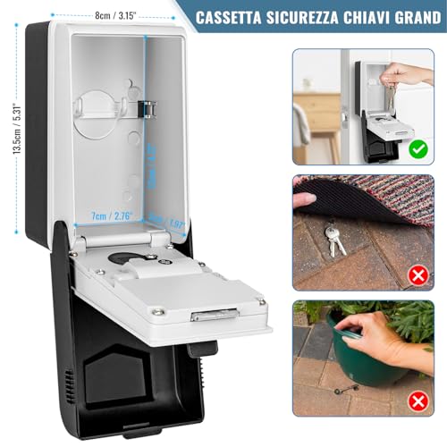 ENONEO External Backlit Key Safe Box with 4 Digit Code Key Box Waterproof Key Box for Home School