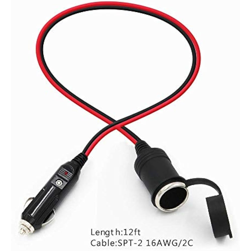 12FT Heavy Duty Car Cigarette Lighter Extension Cord Replacement Male