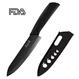 Aicok Ceramic Chef Knife, 6 Inch Professional Kitchen Knife with Non-Slip Handle & Protective Sheaths- Black Blade