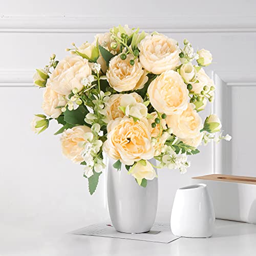 4 Bundles Peonies Silk Flowers, Artificial Peonies for Home Decoration and Wedding Bride Bouquet, Fake Peony Flowers Bulk as Crafts DIY Fake Plants Without Vase (Champagne)