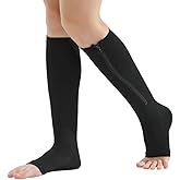 INOGIH Medical Compression Socks with Zipper, Knee High 15-20 mmHg Compression Socks for Women Men, Open Toe Support Socks for Varicose Veins