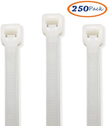 BesMelody Nylon Cable Ties, Ultra Strong Plastic Wire Wraps UV Resistant, Self-Locking Cable Ties, [8mm x 300mm/0.3 x 12 inch] 250pcs -White