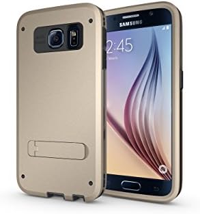 MeGi Hybrid Three Layers Armor Cover Case Holder with Kickstand and HD Screen Protector (Hard PC + Flexible TPU + Hard PC), Exclusive for Samsung Galaxy s6 (Gold)