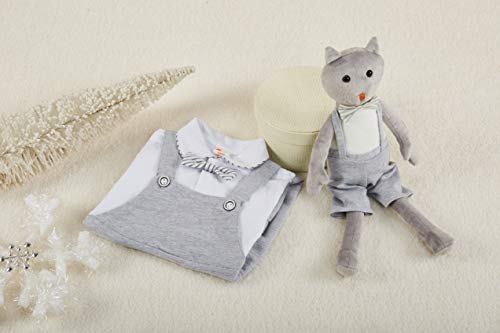 Baby Brielle 2-Piece Stuffed Cat Plush Toy and Matching Tuxedo with Overalls and Bow Onesie Romper for Infant and Toddler Gift Set for Boys Grey - Thumbnail 4
