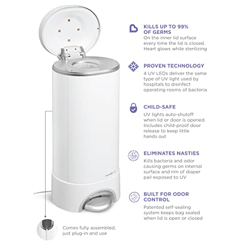 Munchkin® UV Diaper Pail 1 In Odor Control, LED UV Lights Kills 99 Of