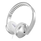 On Ear Headphones with Mic, Jelly Comb Foldable Corded Headphones Wired Headsets with Microphone, Volume Control for Cell Phone, Tablet, PC, Laptop, MP3/4, Video Game (Silver)