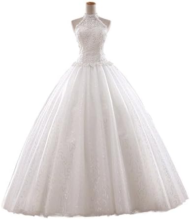 Sweetdresses Backless Lace Tulle Wedding Dresses High Neck Bridal Gown