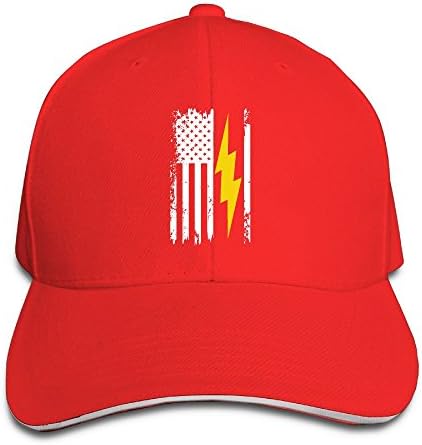 Roaew3 American Flag Lightning Bolt Electrician Baseball Cap Adjustable Hip Hop Cap Red